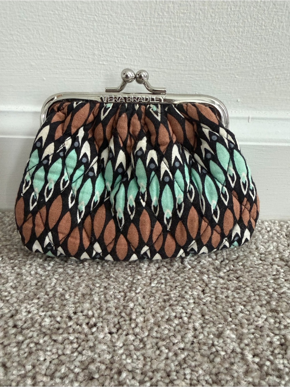 Vera Bradley Brown & Aqua Patterned Kiss-Lock Coin Purse